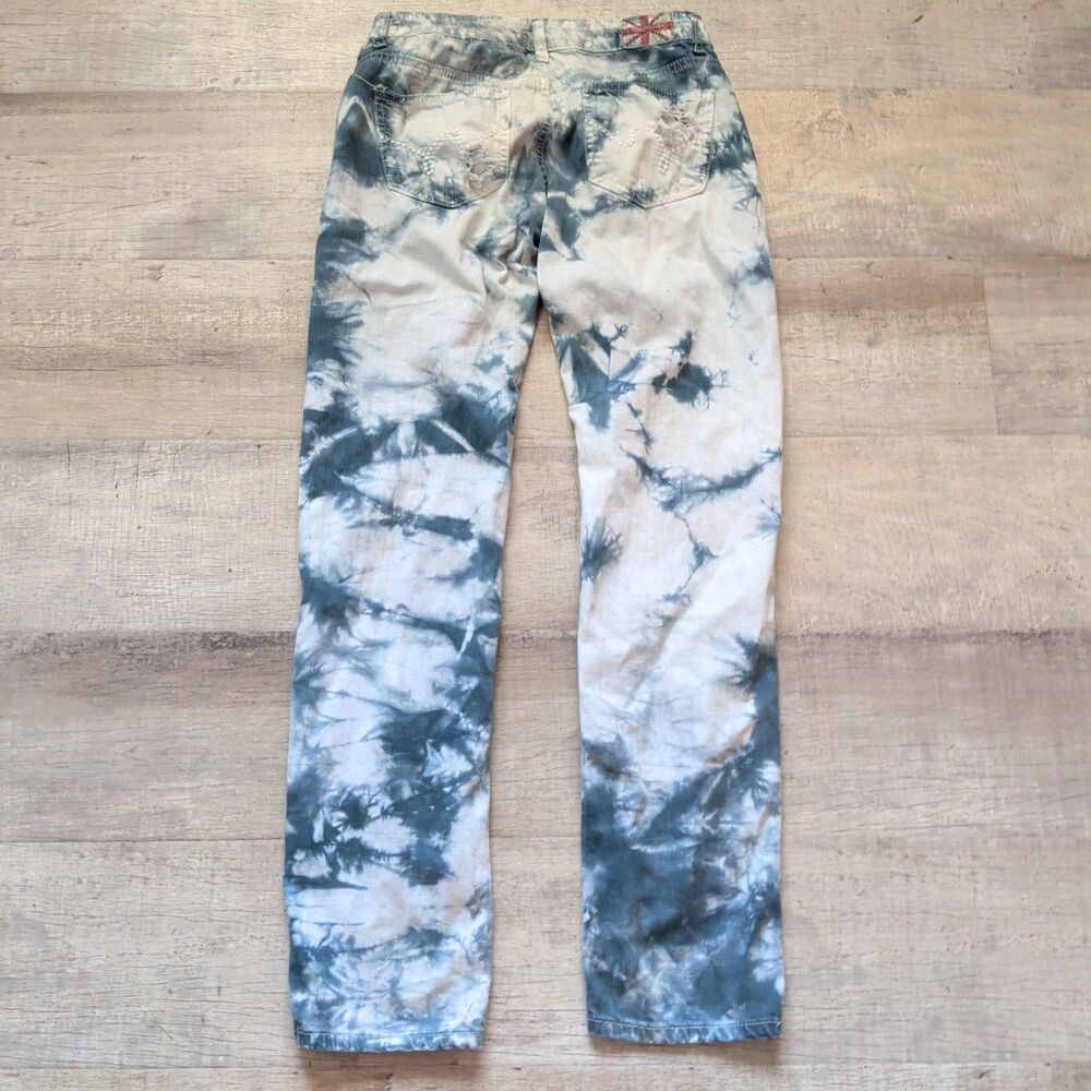 Machine Nouvelle Mode Womens Size 26 Jeans Blue Tie Dye Blur Distressed